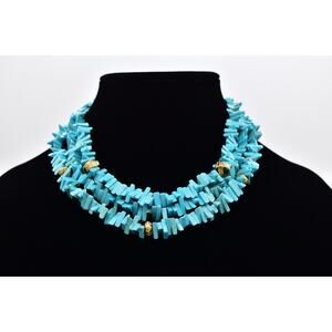 Devon Leigh Multi-Strand Turquoise Necklace 24K Gold Plated Chunky Signed Bin7B